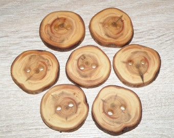 Large 7 Handmade juniper wood Tree Branch Buttons , accessories (1,42" diameter x 0,24" thick)