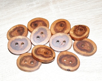 11 Handmade plum wood Tree Branch Buttons , accessories (1,18" diameter x 0,20" thick)