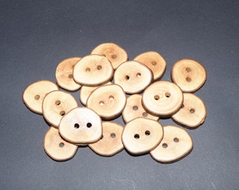 18 Handmade apple wood Tree Branch Buttons with bark, accessories ( 1,02" diameter x 0,20" thick)