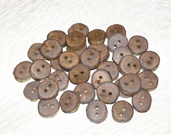 36 Handgefertigte Knöpfe aus Eichenholz mit Rinde, Zubehör (0,63" Durchmesser x 0,16" dick)