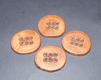 Large 4 Handmade apple wood Tree Branch Buttons , accessories ( 1,77" diameter x 0,24" thick)