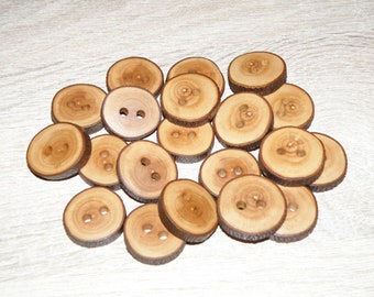 20 Handmade apple wood Tree Branch Buttons with Bark, accessories ( 0,94"-0,98" diameter x 0,20" thick)