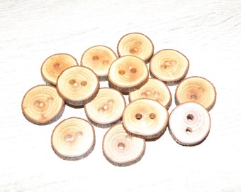 Kleine 14 handgemachte Astknöpfe aus Apfelholz mit Rinde, Zubehör ( 2 mm Durchmesser x 2 mm dick)