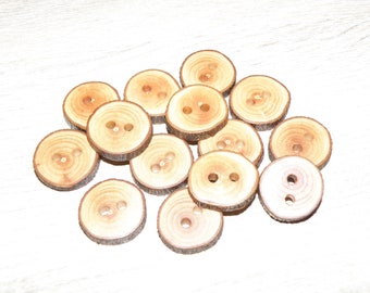 Small 14 Handmade apple wood Tree Branch Buttons with Bark, accessories ( 0,79" diameter x 0,16" thick)