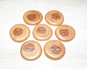 Large 7 Handmade apple wood Tree Branch Buttons , accessories (1,42" diameter x 0,24" thick)