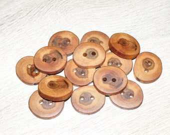 14 handgemachte Astknöpfe aus Pflaumenholz, Zubehör (3,5 cm Durchmesser x 0,20 cm dick)