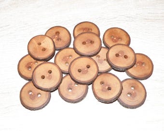 16 Handmade apple wood Tree Branch Buttons with bark , accessories ( 1,1" diameter x 0,20" thick)