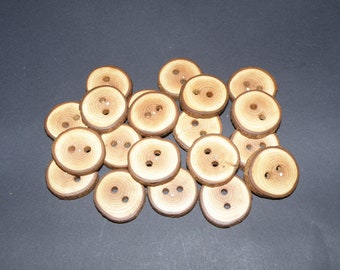 20 Handmade lilac wood Tree Branch Buttons with bark, accessories (1,1" diameter x 0,20" thick)