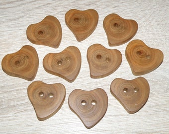 10 Herz Pflaumen Holz Knöpfe , Zubehör (1,10" Durchmesser)