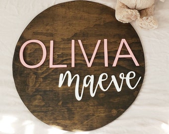 round circle 3d wood name sign room nursery name sign decor baby shower newborn gift pink and white