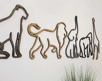 Wood Safari Jungle Outlines Wall Silhouette Nursery Bedroom african decor Design Jungle bedroom Room Idea art cut outs