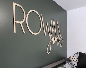 Custom Wood Name Sign: Rowan James Nursery Wall Art