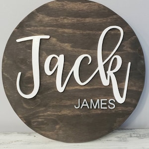 3D circle wood name sign room nursery name sign decor baby shower newborn gift white and gray image 6