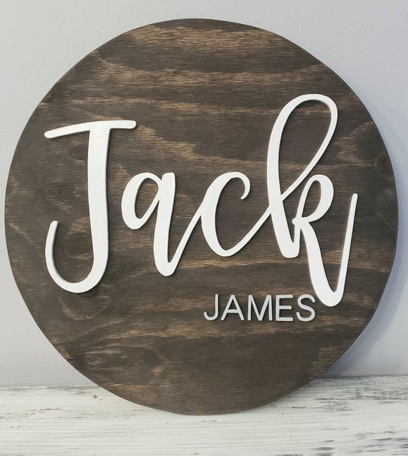 3D circle wood name sign room nursery name sign decor baby shower newborn gift white and gray image 6
