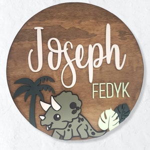 3d wood Dinosaur Trex Jurassic park boys room circle name sign jungle geometric Bedroom wall decor accessories