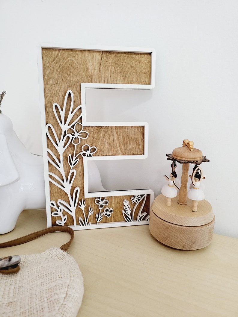 Wildflower Flowered Wall Decor Wood Nursery Letters Boho Name Sign Layered 3d Letters Floral Wooden Alphabet Letters Girls Room Sign Bedroom image 2