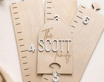 Personalized Wooden Growth Chart Ruler Puzzle Piece Height Chart  Custom Kids Growth Tracker  Nursery Wall Decor | Family Growth Board