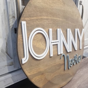 FREE SHIPPING 3D circle wood name sign room nursery name sign decor baby shower newborn gift white and gray christmas
