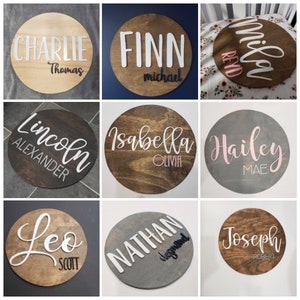3D circle wood name sign room nursery name sign decor baby shower newborn gift white and gray