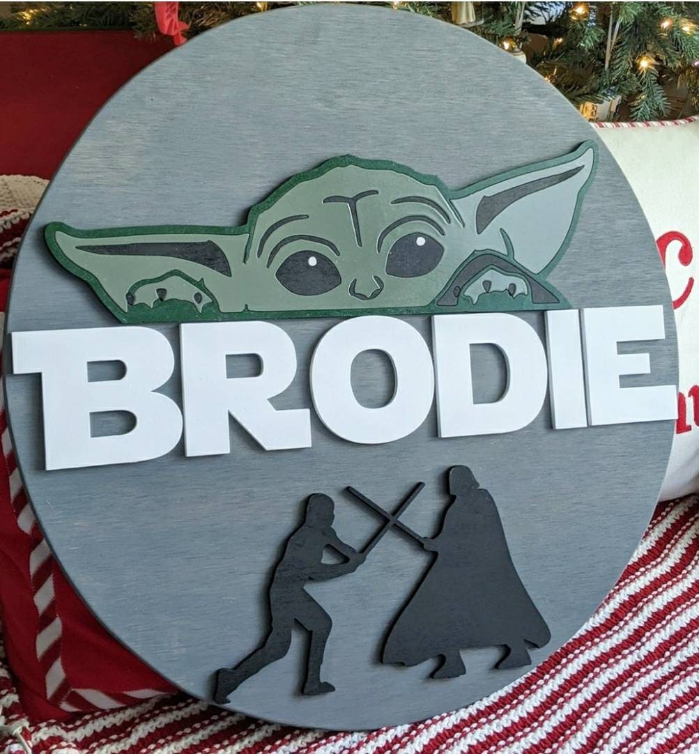 24 round 3d wood baby yoda star wars name sign jedi Etsy
