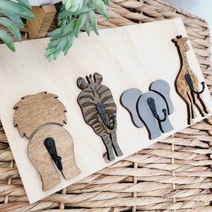 Perchero de madera estilo safari para ropa, perchero con animales de la jungla, para pared de guardería, dormitorio, baño, decoración neutra para habitación de bebé, baby shower, regalo de género