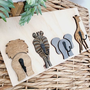 Wood Safari coat clothes hanger hook jungle animals nursery wall bedroom bathroom rack decor neutral baby room baby shower gender gift image 1