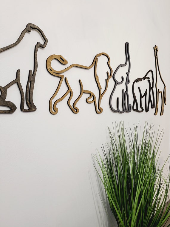 Wood Safari Jungle Outlines Wall Silhouette Nursery Bedroom african decor Design Jungle bedroom Room Idea art cut outs