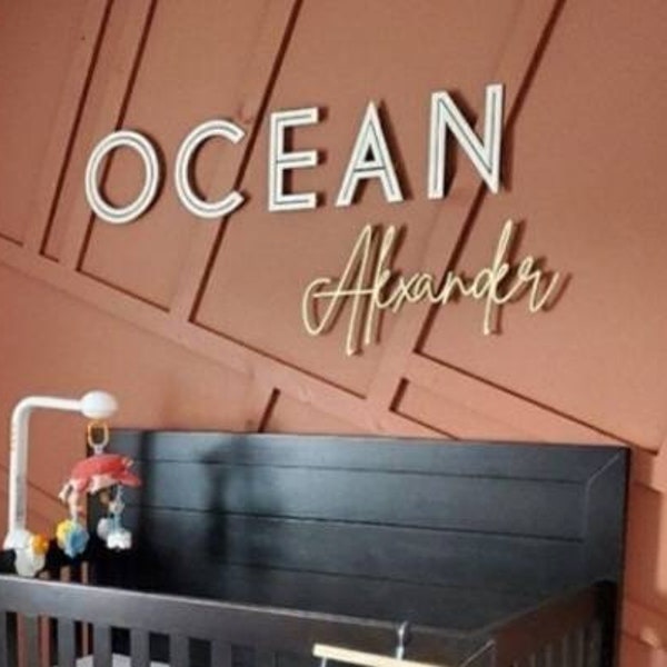 First and Middle Nursery Bedroom Wood Name Sign boys Girls Baby Sign Room Decor floating wood cut out accent wall