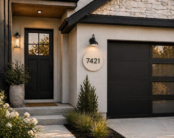 Custom Round Wood House Number Sign, Modern Address Plaque, Minimalist Front Door Decor