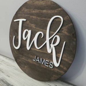 3D circle wood name sign room nursery name sign decor baby shower newborn gift white and gray image 5