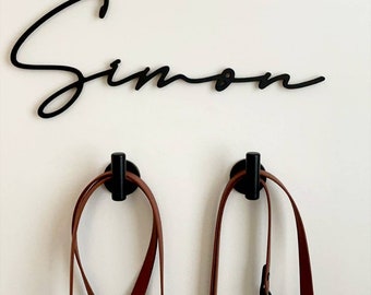 Wood Script Dog Leash Holder, Personalized Puppy Decor