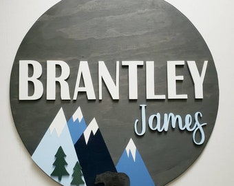 Woodland Nursery Name Sign, Forest Mountain Theme, Boys Room Decor