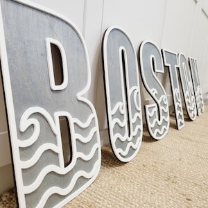 Ocean Wave  Wall Decor Wood Nursery Letters Name Sign Layered 3d Letters wooden Alphabet Letters Room Sign Bedroom sea water