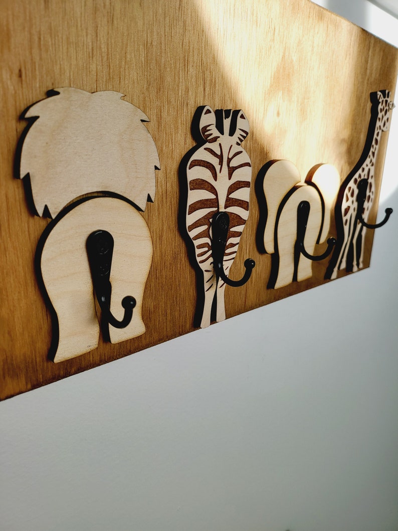 Wood Safari coat clothes hanger hook jungle animals nursery wall bedroom bathroom rack decor neutral baby room baby shower gender gift image 6