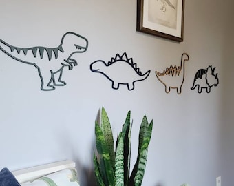 Silhouette de mur de dinosaure en bois pour chambre d'enfant