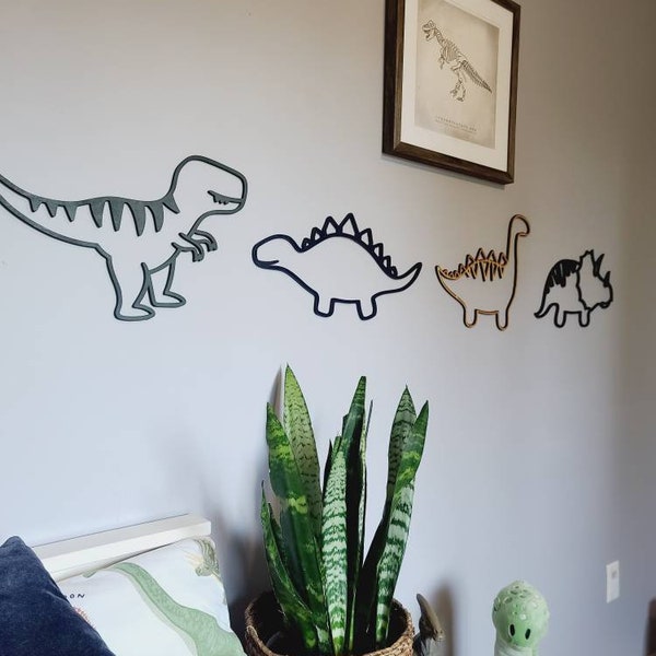 Wood Dinosaur Outlines Wall Silhouette Nursery Bedroom Jurassic Park Decor Design Jungle Boys Room Idea