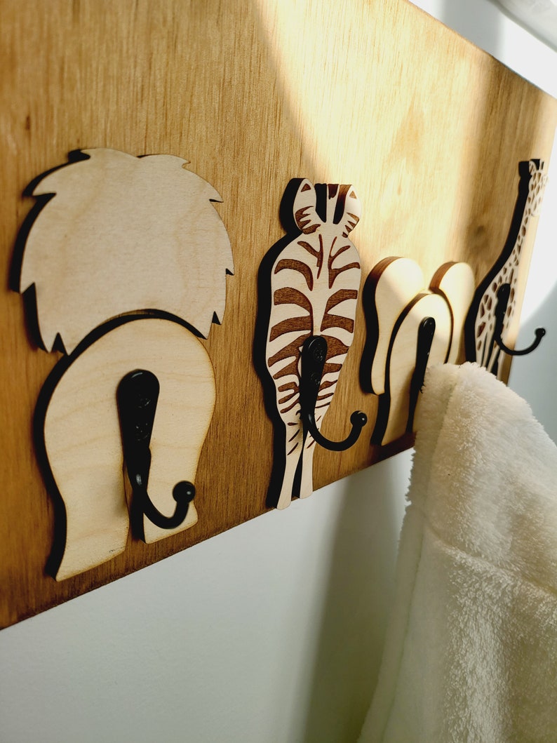 Wood Safari coat clothes hanger hook jungle animals nursery wall bedroom bathroom rack decor neutral baby room baby shower gender gift image 3