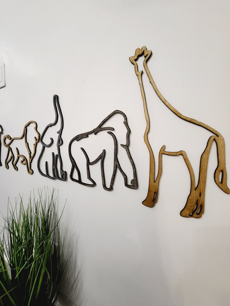 Wood Safari Jungle Outlines Wall Silhouette Nursery Bedroom african decor Design Jungle bedroom Room Idea art cut outs image 3