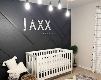 Modern Nursery Bedroom Wood Name Sign boys Girls Baby Sign Room Decor block letter feature wall boys room sign