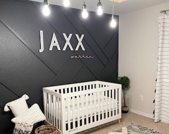 Modern Nursery Bedroom Wood Name Sign boys Girls Baby Sign Room Decor block  letter feature wall boys room sign