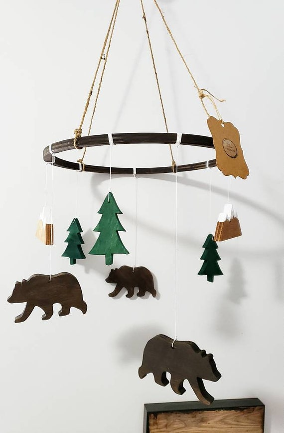 11 Piece Wilderness Woodland Forest Bear Tree Mountain Mobile For Nursery Or Bedroom Decor Ideas