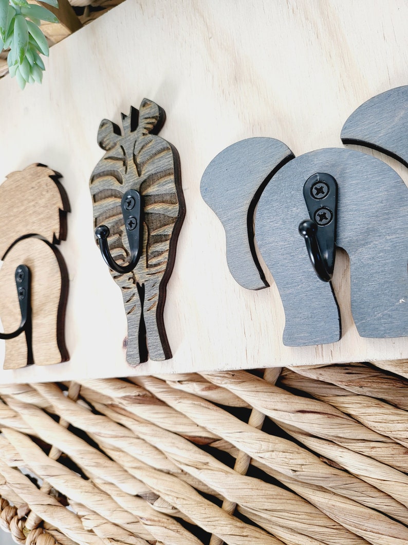 Wood Safari coat clothes hanger hook jungle animals nursery wall bedroom bathroom rack decor neutral baby room baby shower gender gift image 4