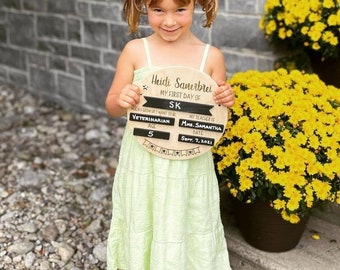 10inch First Day of School Engraved Kindergarten Prek Photo Prop Personalized Photo last day english or french