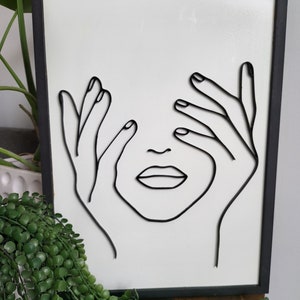 3d wood line art face and hands modern home bedroom living room decor wall art shelf sign female art bathroom housewarming gift