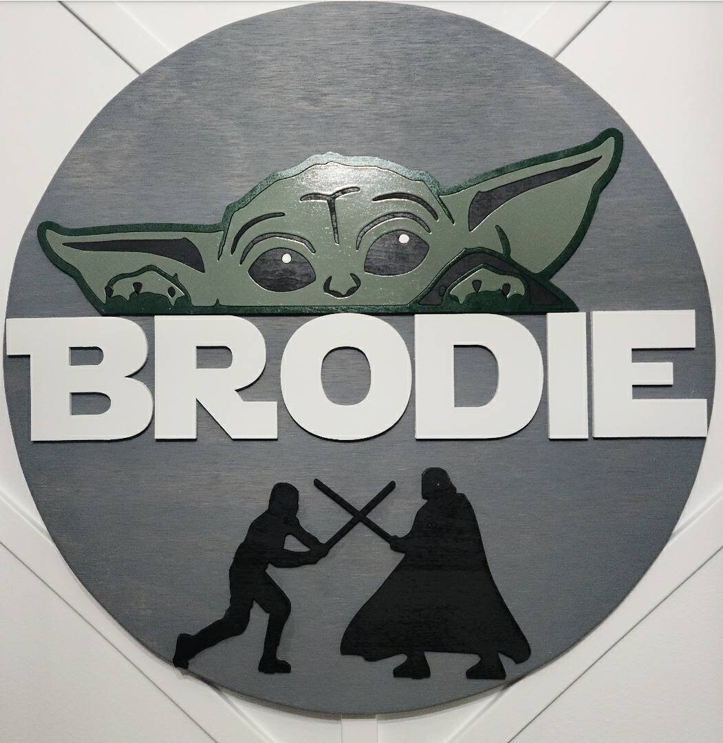 24 round 3d wood baby yoda star wars name sign jedi Etsy