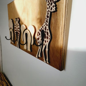 Wood Safari coat clothes hanger hook jungle animals nursery wall bedroom bathroom rack decor neutral baby room baby shower gender gift image 5