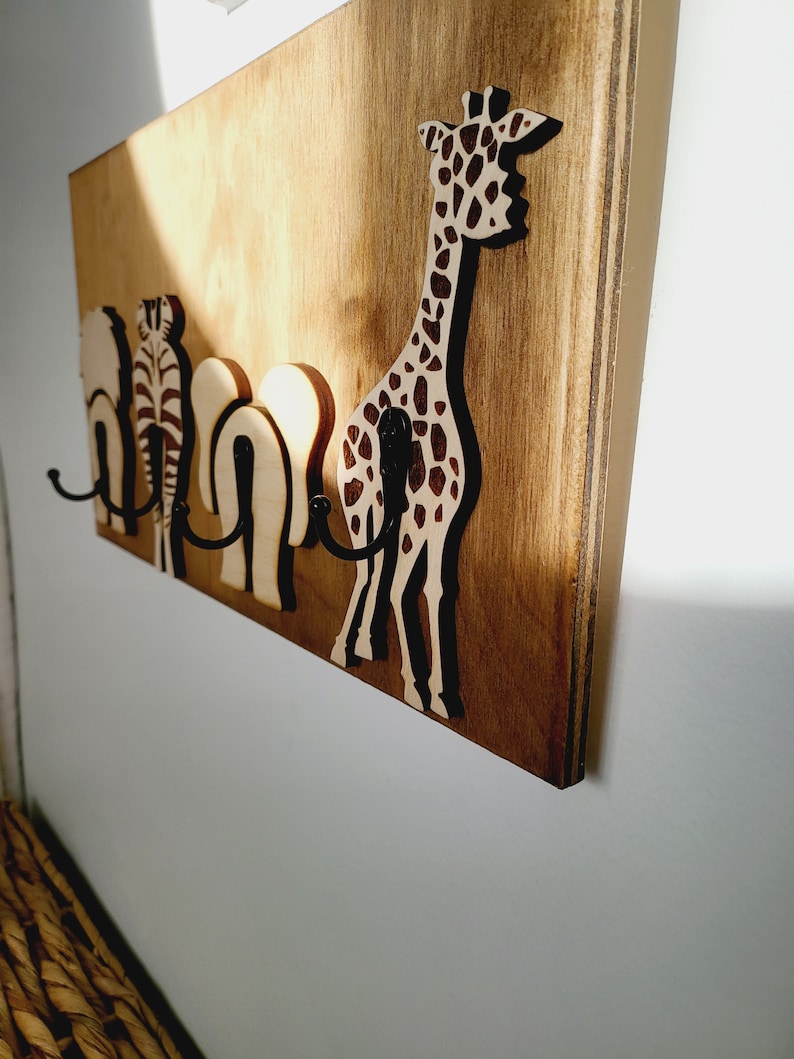 Wood Safari coat clothes hanger hook jungle animals nursery wall bedroom bathroom rack decor neutral baby room baby shower gender gift image 5