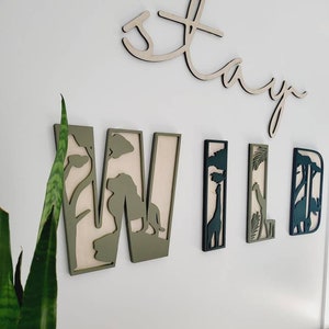 Safari Jungle Animal Wall Decor Wood Nursery Letters Name Sign Layered 3d Nursery Letters Wooden Alphabet Letters Room Sign Bedroom