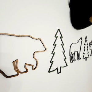 Wood Bear Forest Woodland Outlines Wall Silhouette Nursery Bedroom Moose trees Decor Design Girl&#39;s Boys Room Idea camping