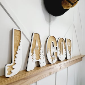 Wood Tree Woodland Wall Decor Wood Nursery Letters Boho Name Sign Layered 3d Letters Forest  Boys Wooden Alphabet Letters Room Sign Bedroom